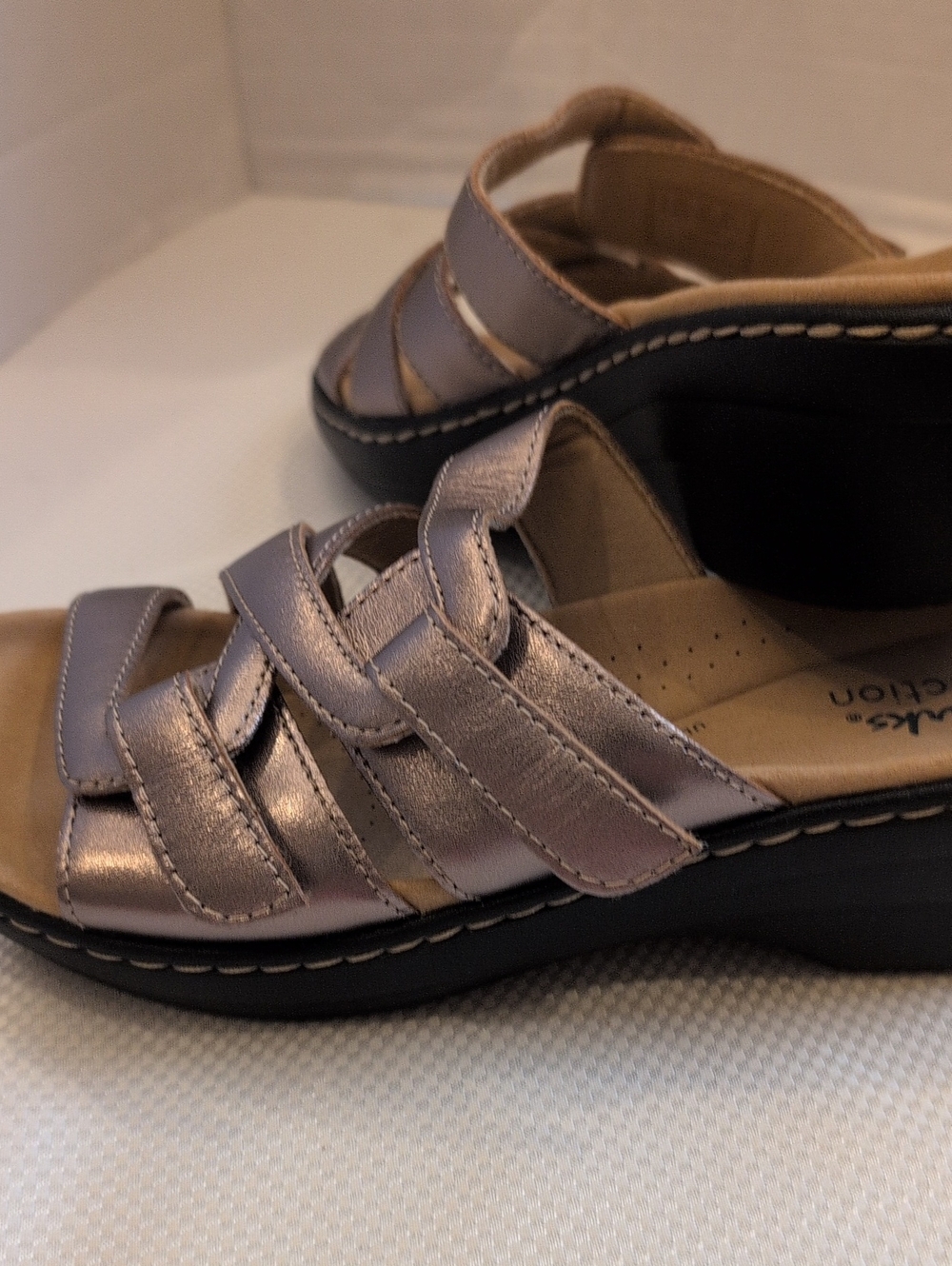 Clarks Comfort Slide Sandals in Silver - Women's Casual Footwear